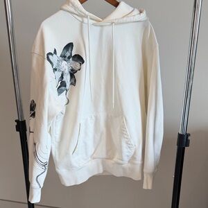 Y-3 White Hoodie with Black Floral Design